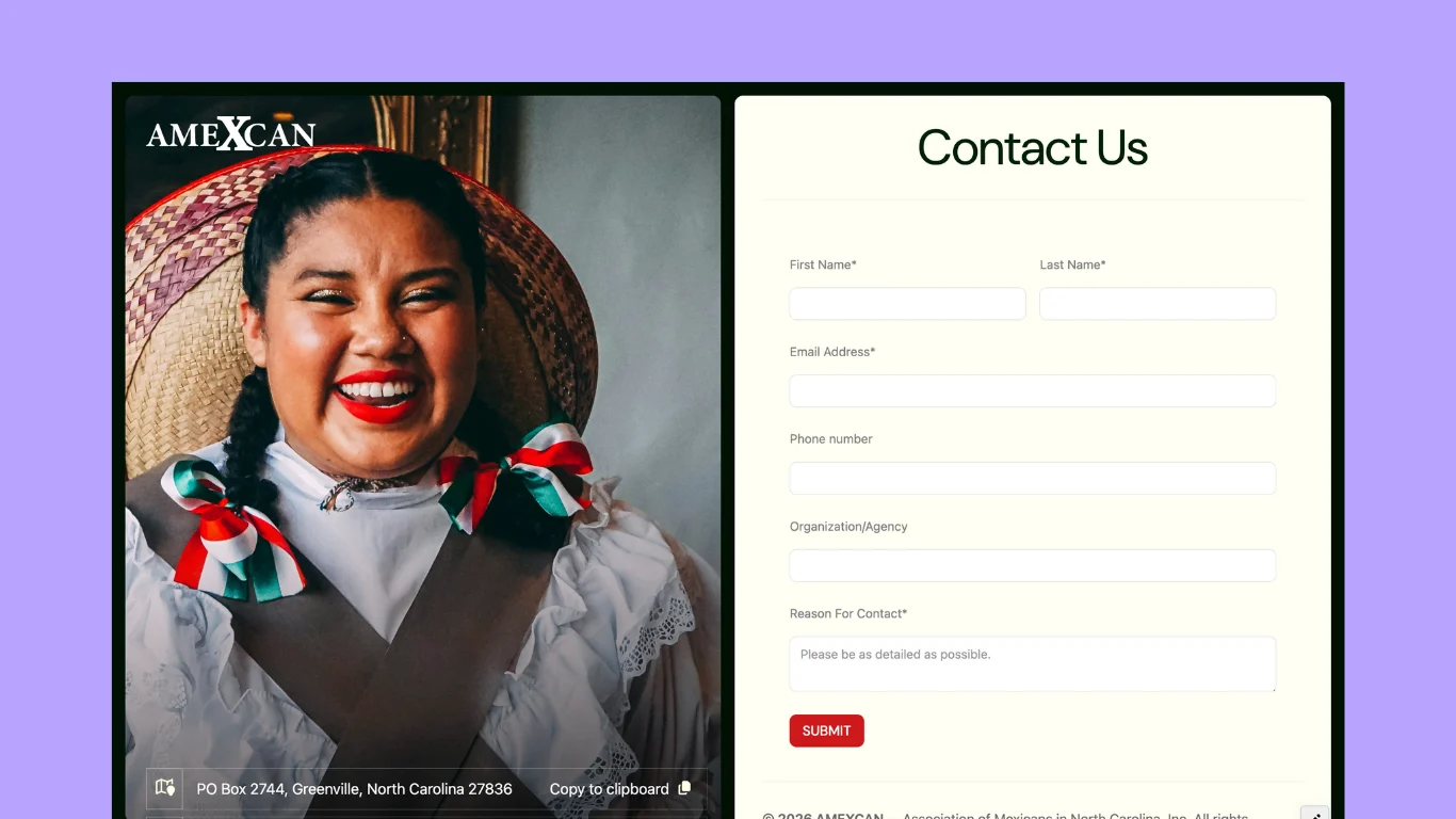 The rebuilt AMEXCAN contact page